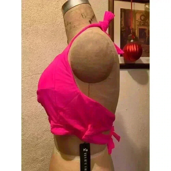 Thick Band Push Up Halter Padded Bikini Swimsuit Top Hot Pink NWT Size 20W - Picture 4 of 9